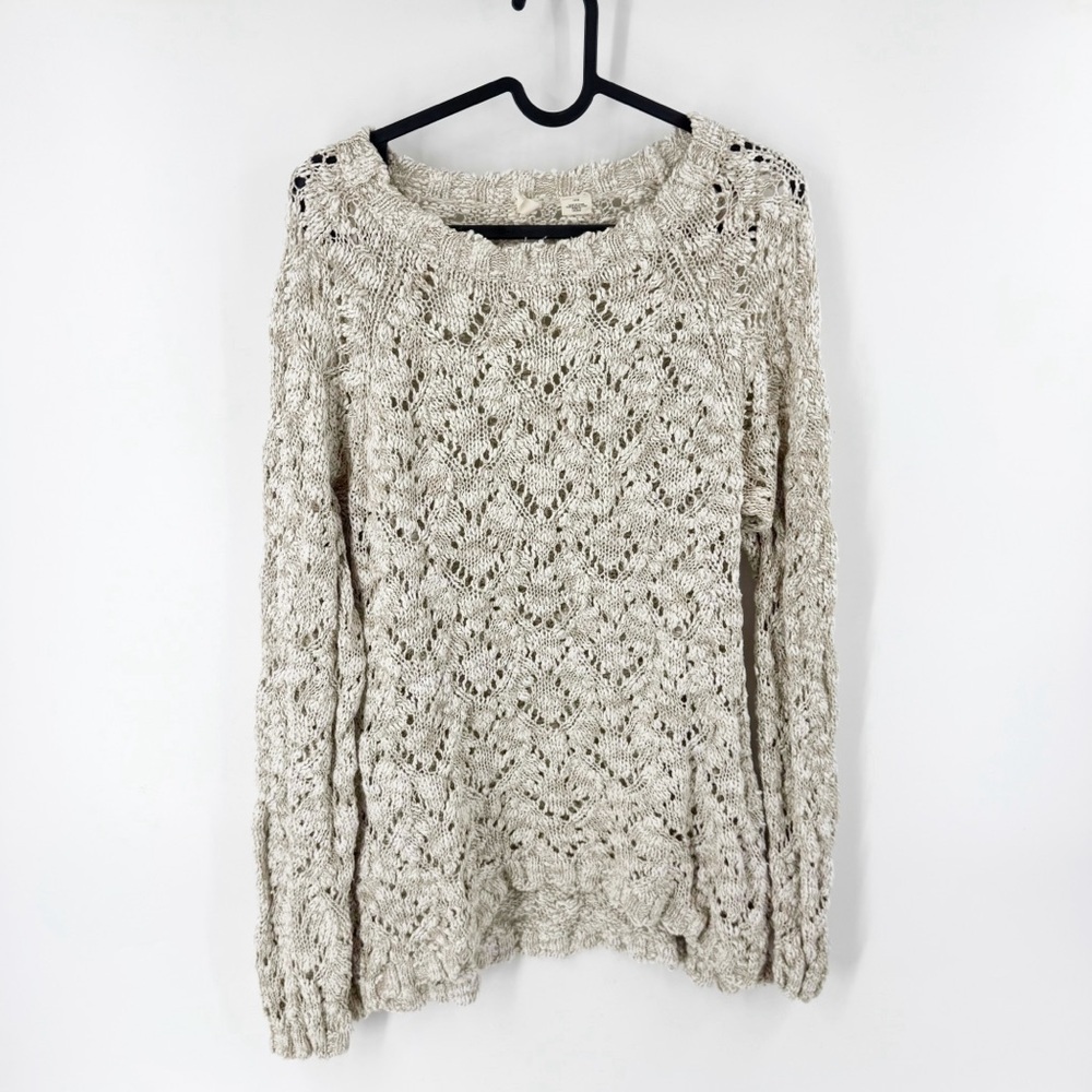 ✅ Moth Anthropologie Loose Knit Tan Oatmeal Sweater‎ Size MEDIUM Scoop Neck